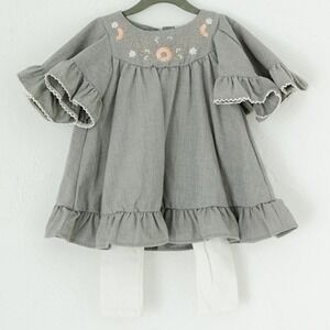 Max Studio Baby Tunic Leggings‎ Set Girls 3T Gray Pink Floral Embroidered Ruffle